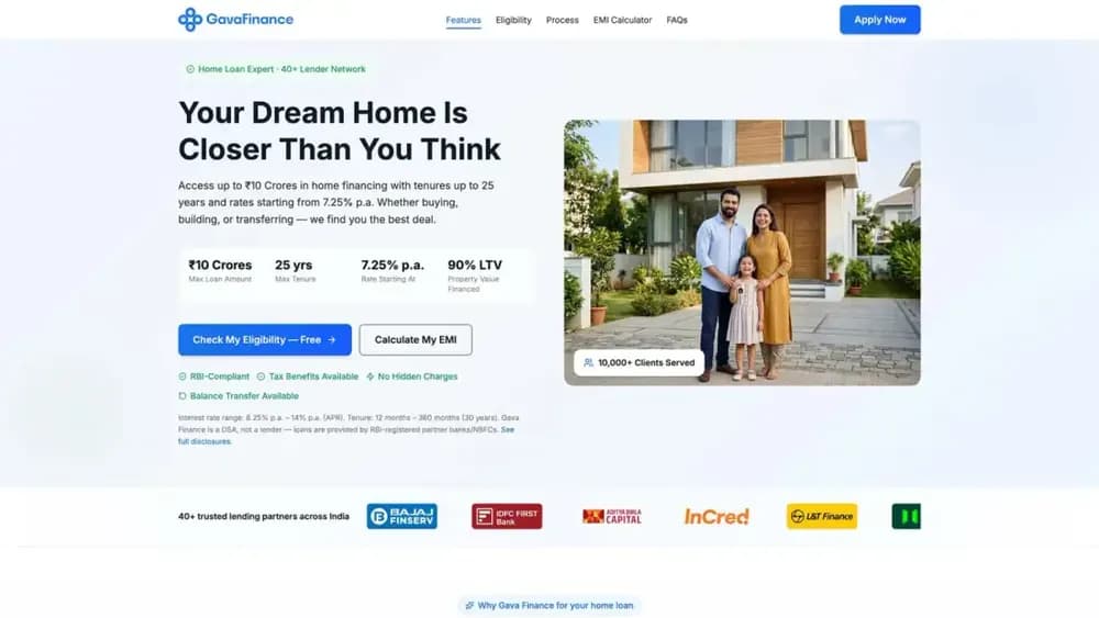 Gava Finance home-loan landing page
