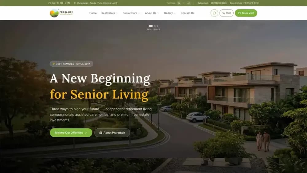 Prarambh Smart City website built for senior-living enquiries