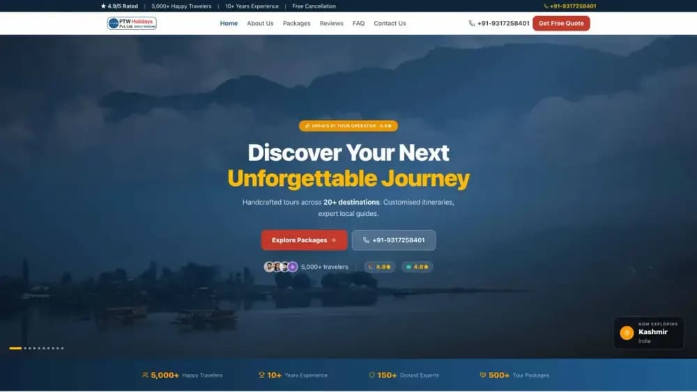 PTW Holidays website built for paid search traffic